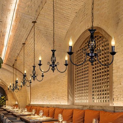 Black Silva pendant lights in restaurant, dining room
