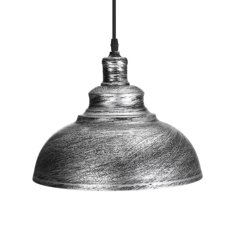 Silver Cooley pendant light, industrial metal dome.