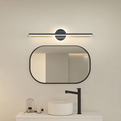 Black LED Vanity Wall Lamp above Mirror