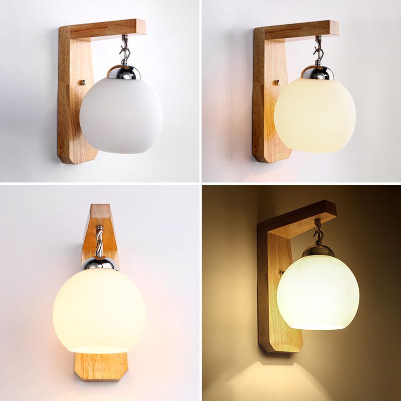 Ozawa Nordic Wall Light - Globe Glass and Wood