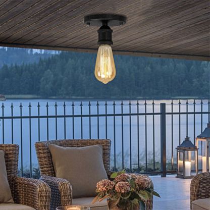 Alessio Retro Ceiling Light on patio. Vintage bulb lighting fixture.