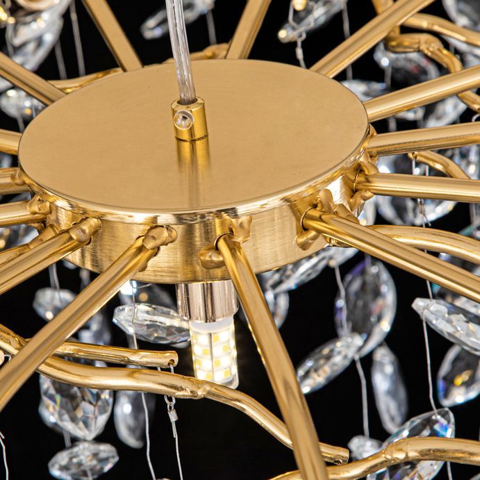 Close-up detail of Marilyn Crystal Chandelier's gold finish