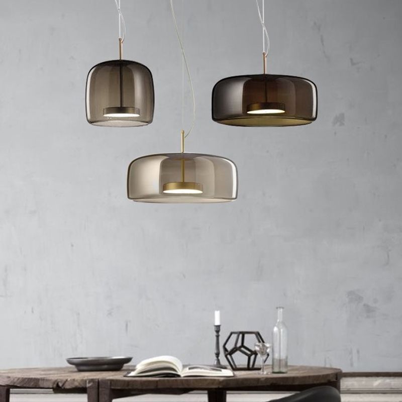 Smoky glass kitchen pendant lighting Minimalist Cylindrical Metal/Glass Pendant Light, Kitchen