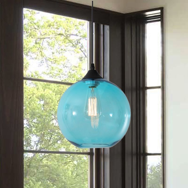 Hailie blue glass globe pendant light with Edison bulb