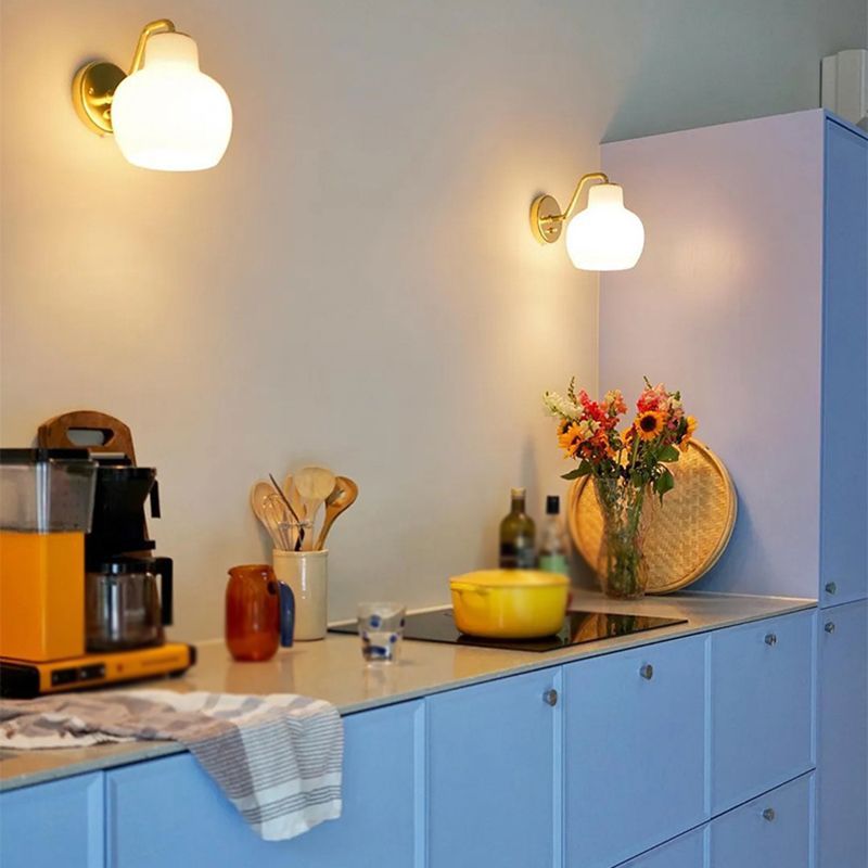 Lily wall lamps in a stylish kitchen, vanity lighting. Lily Simple Dome Shape Vanity Wall Lamp, Metal/Glass