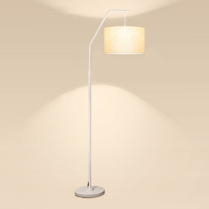Eryn cylinder floor lamp with white metal frame and fabric shade