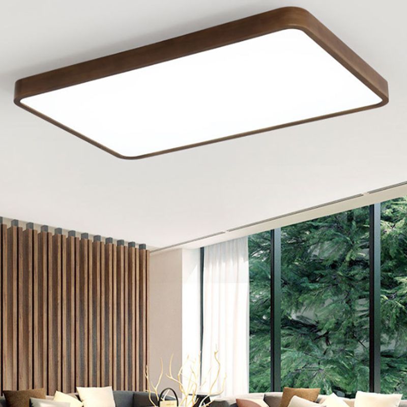 Modern LED Walnut Flush Mount Ceiling Light in Living Room
