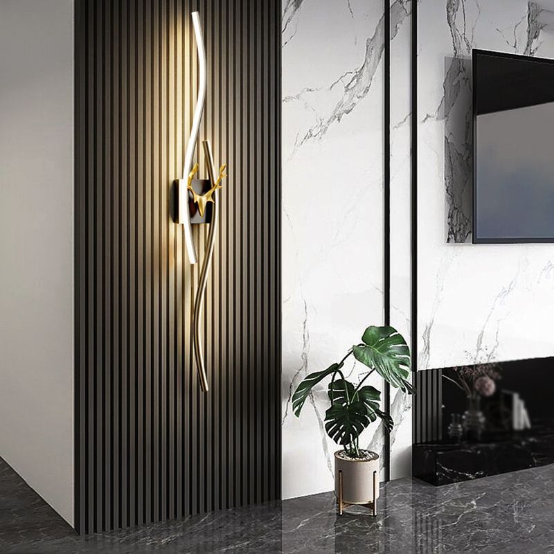 Alana LED Wall Lamp, gold deer decor. Modern vanity lighting.