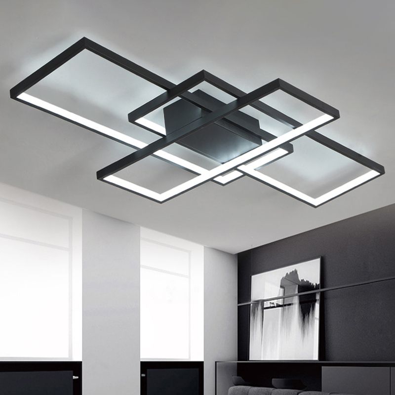Modern rectangular flush mount ceiling light in black metal