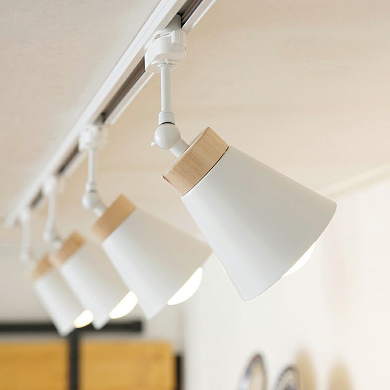 Modern white cone spotlight with wood accent, ceiling lighting