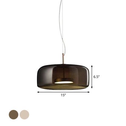 Smoky glass pendant light, 15 inch diameter Minimalist Cylindrical Metal/Glass Pendant Light, Kitchen