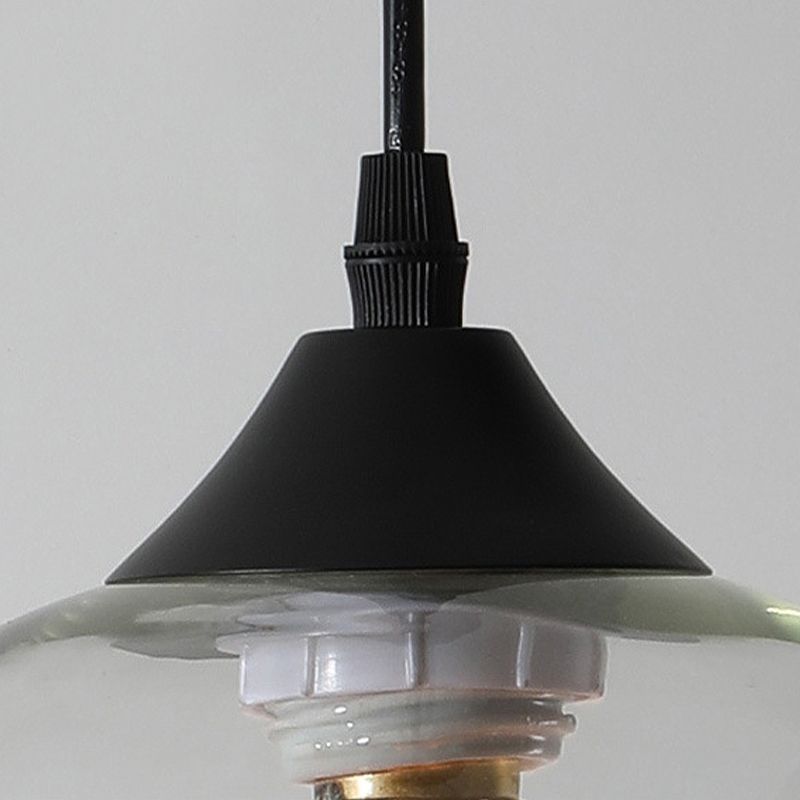 Hailie pendant light detail, black metal and glass
