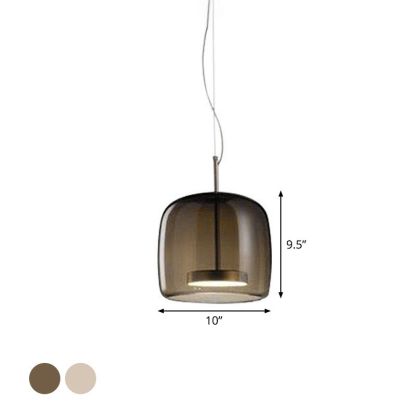 Smoky glass pendant light, 10x9.5 inch cylinder Minimalist Cylindrical Metal/Glass Pendant Light, Kitchen
