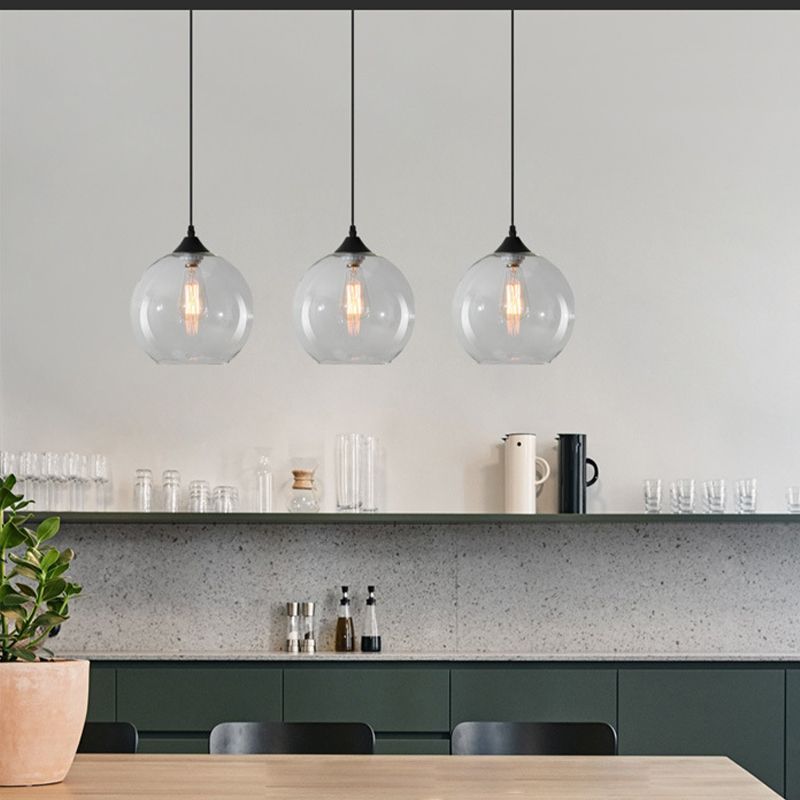 Hailie Pendant Lights in kitchen, glass globe lamps