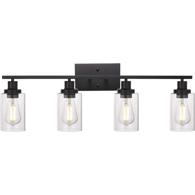 Black Alessio four-light vanity lamp with glass shades. Alessio Modern Mirror Front Vanity Wall Lamp Metal Glass