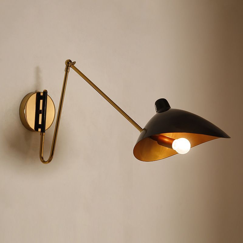 Brady Industrial Swing Arm Wall Lamp in Black and Gold