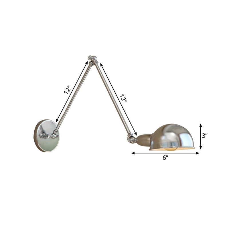Brady Wall Lamp: Adjustable Silver Metal Dome Bedroom Light