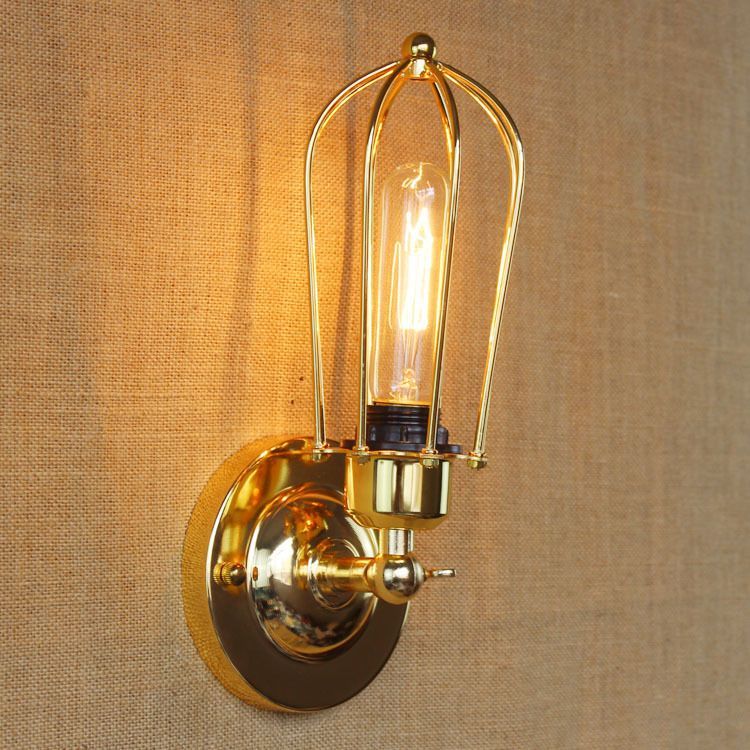 Gold Alessio Vintage Wall Lamp with Iron Cage
