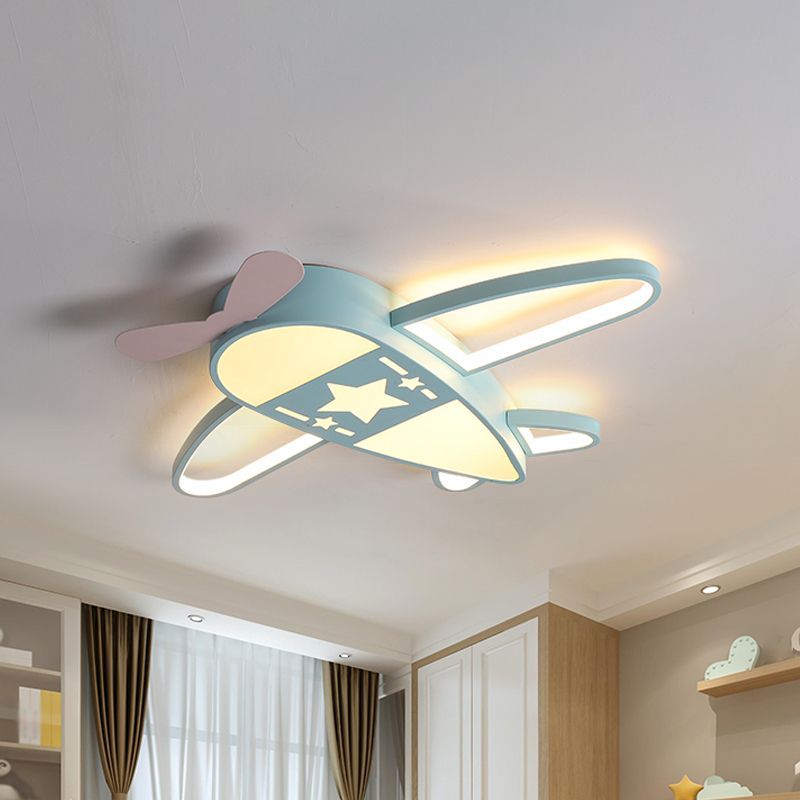 Airplane shaped flush mount ceiling light, kids bedroom lighting