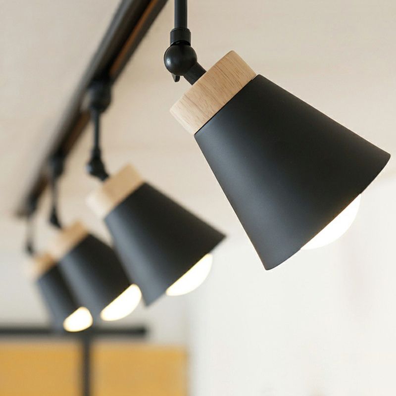 Modern black cone spotlight with wood accent, ceiling lighting