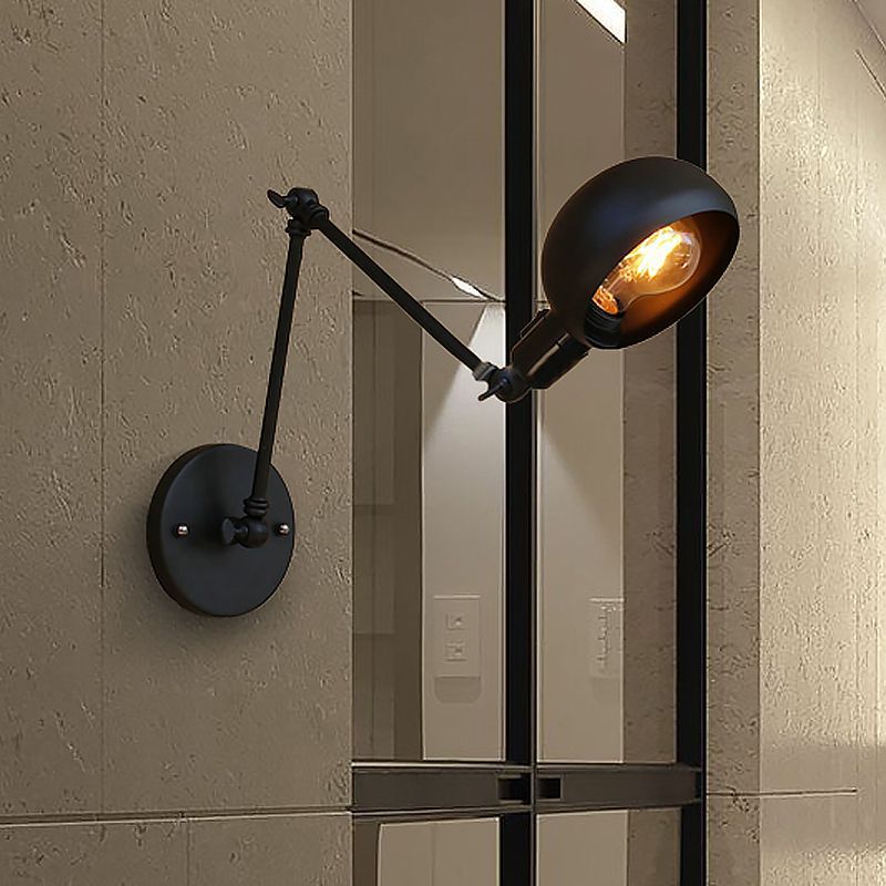 Brady Wall Lamp: Black Metal Adjustable Dome Light