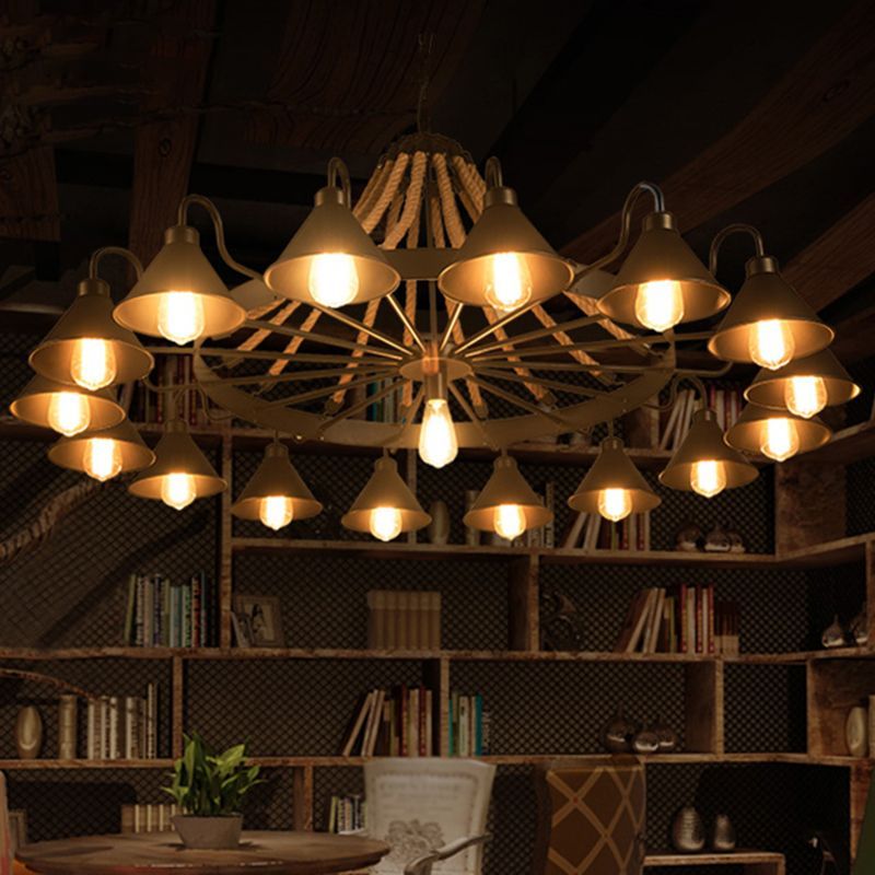 Vintage Industrial Chandelier with Rope Accents for Living Room