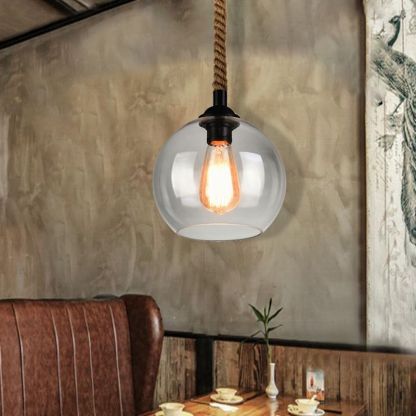 Glass ball pendant light with hemp rope