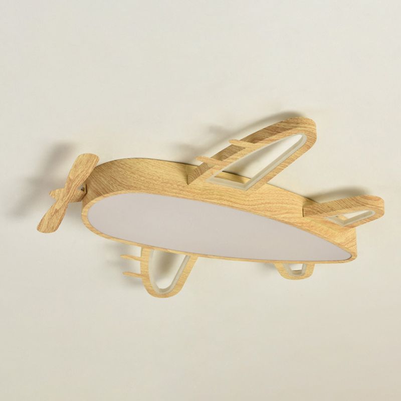 Wood airplane ceiling light for kids room. Modern flush mount lighting.
