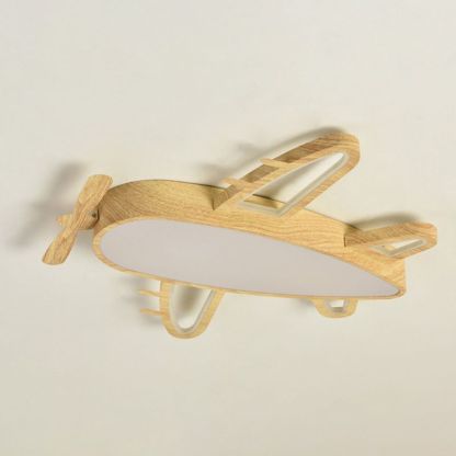 Wood airplane ceiling light for kids room. Modern flush mount lighting.