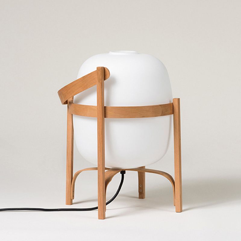 Ozawa Modern Lantern Floor Lamp - Wood and White Glass