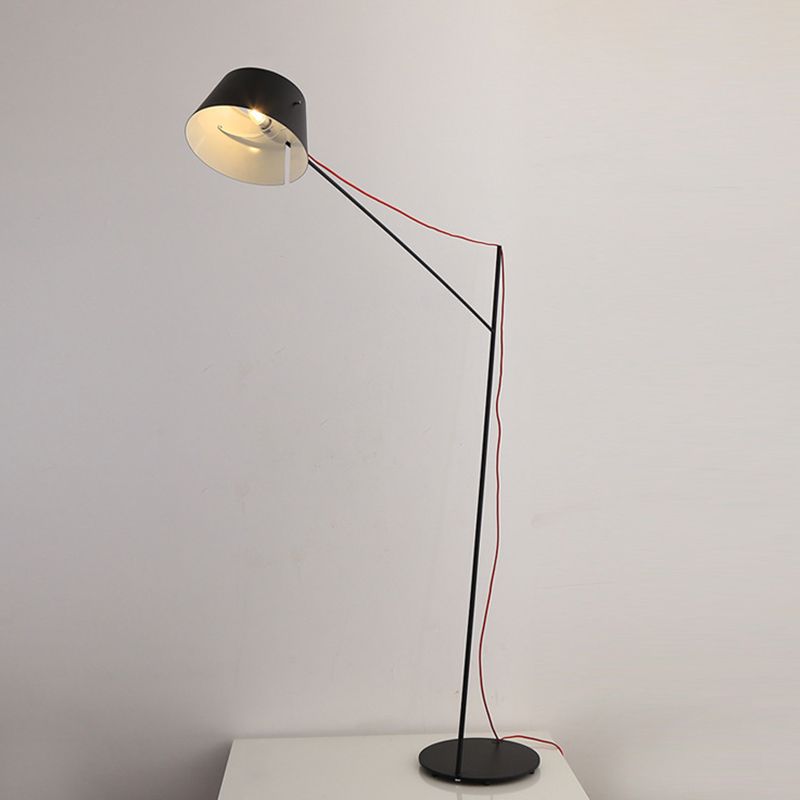 Modern arc floor lamp, black metal finish with red cord