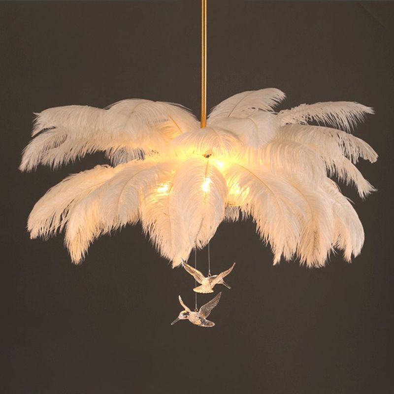 O'Moore Ostrich Feather Chandelier with Bird Ornaments
