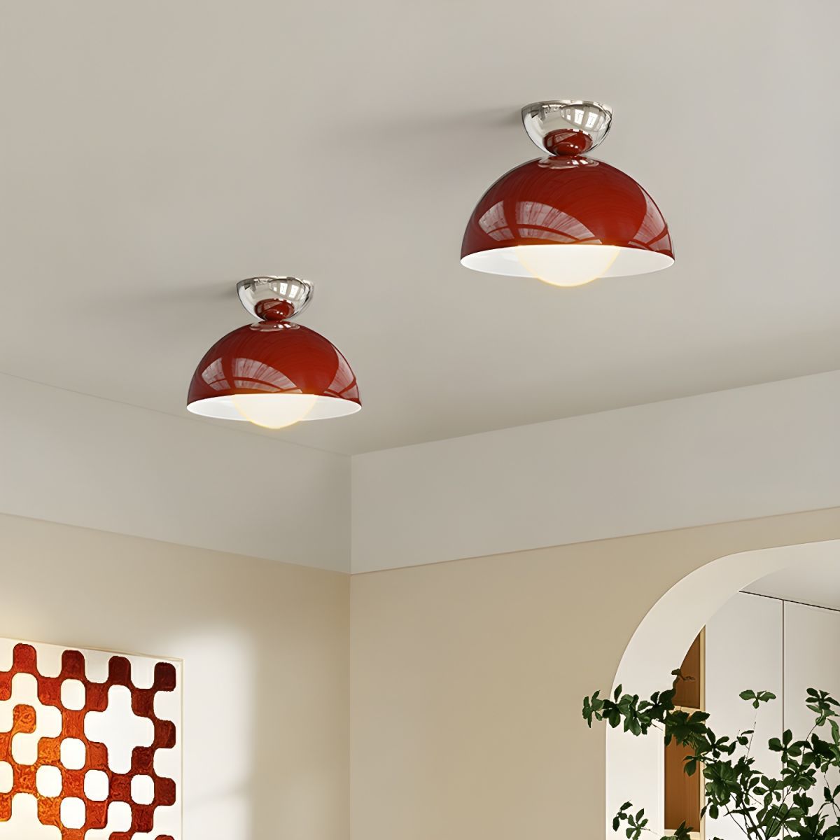 Red dome ceiling lights Valentina in a modern interior