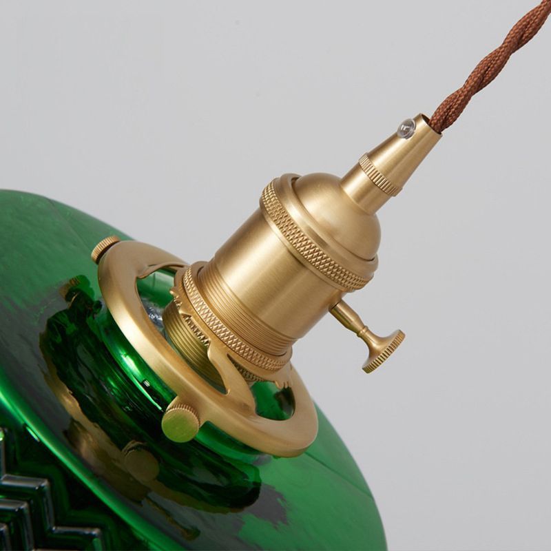 Close-up of Hailie Retro Pendant Light, green glass shade