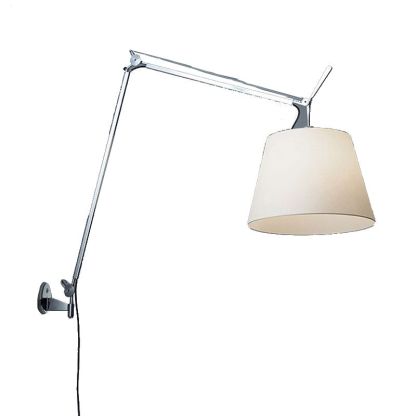 Brady Wall Lamp: Modern metal and fabric adjustable sconce.