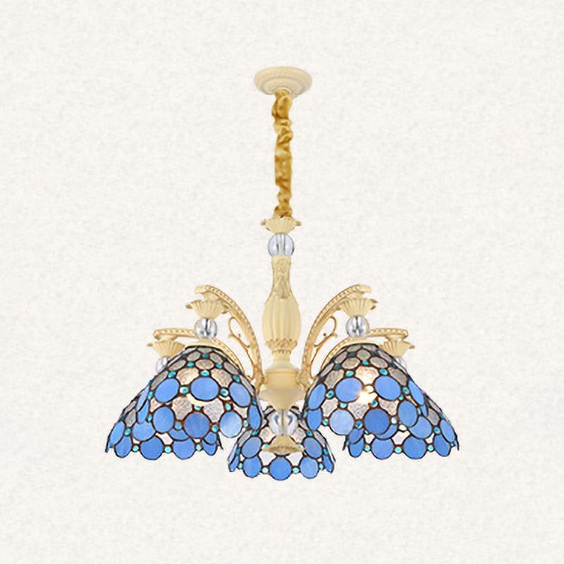 Eryn Chandelier: Blue Mediterranean Style Eryn Mediterranean Branch Glass Metal Chandelier