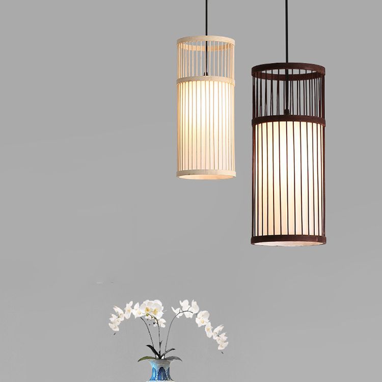 Ozawa Weave Cylinder Pendant Lights in Coffee and Wood colors