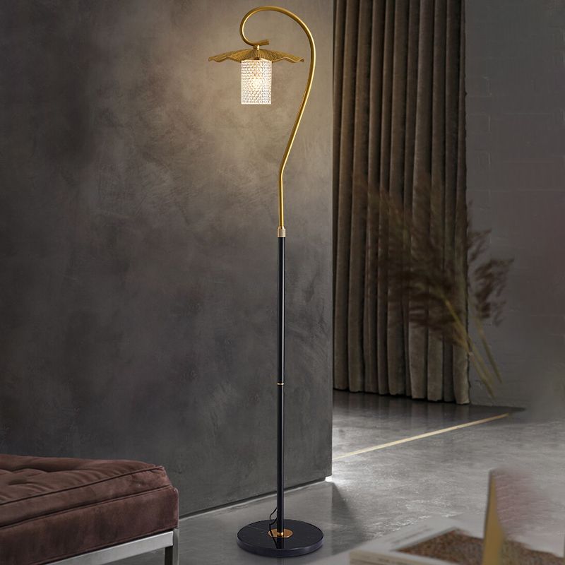 Carins Lotus Floor Lamp in modern living room, gold and black details