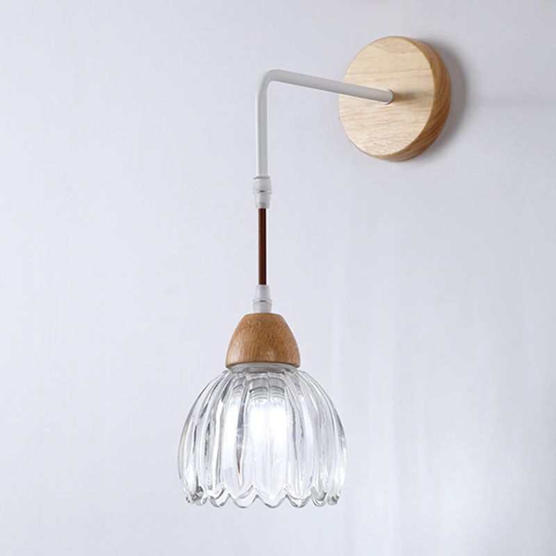 Lily Pleated Wall Lamp - Glass Shade, Wood Accent