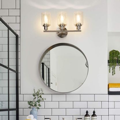 Alessio nickel finish wall lamp with glass shades in modern bathroom