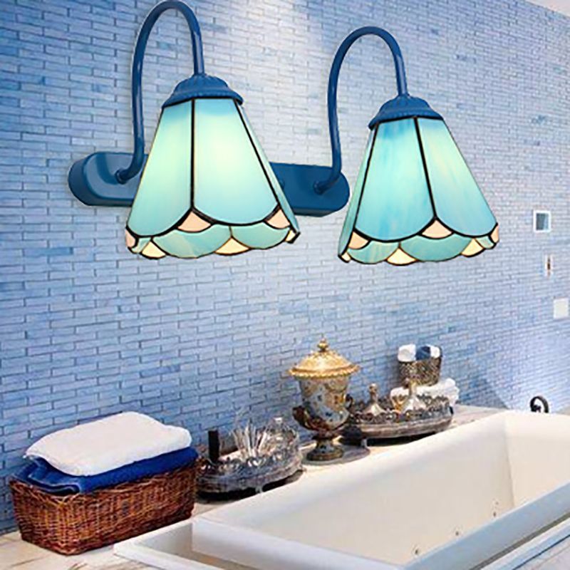 Blue Baxter Flower Wall Lamps in Bathroom - Las Sola Lighting