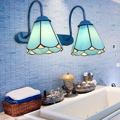 Blue Baxter Flower Wall Lamps in Bathroom - Las Sola Lighting