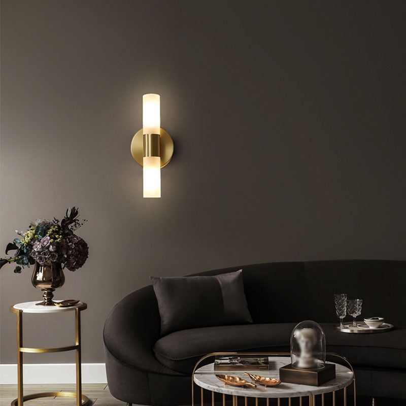 Leigh Modern Gold Cylindrical Wall Lamp in Living Room