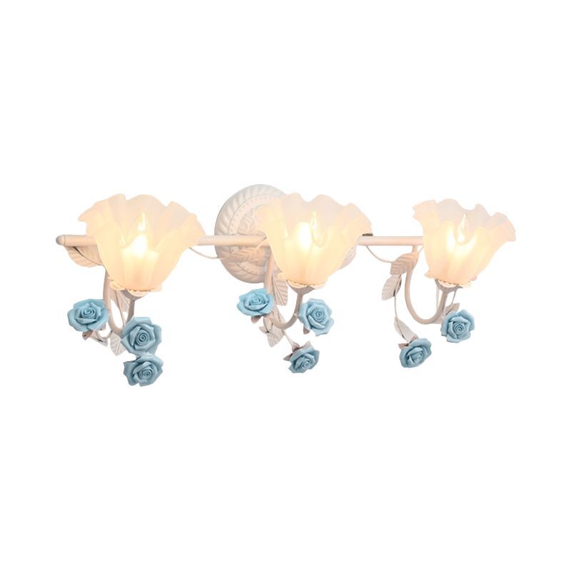 Félicie flower metal wall lamp with blue rose details