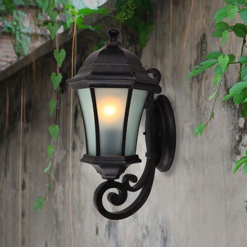 Vintage Lantern Metal/Glass Outdoor Wall Lamp Black Patio | Las Sola