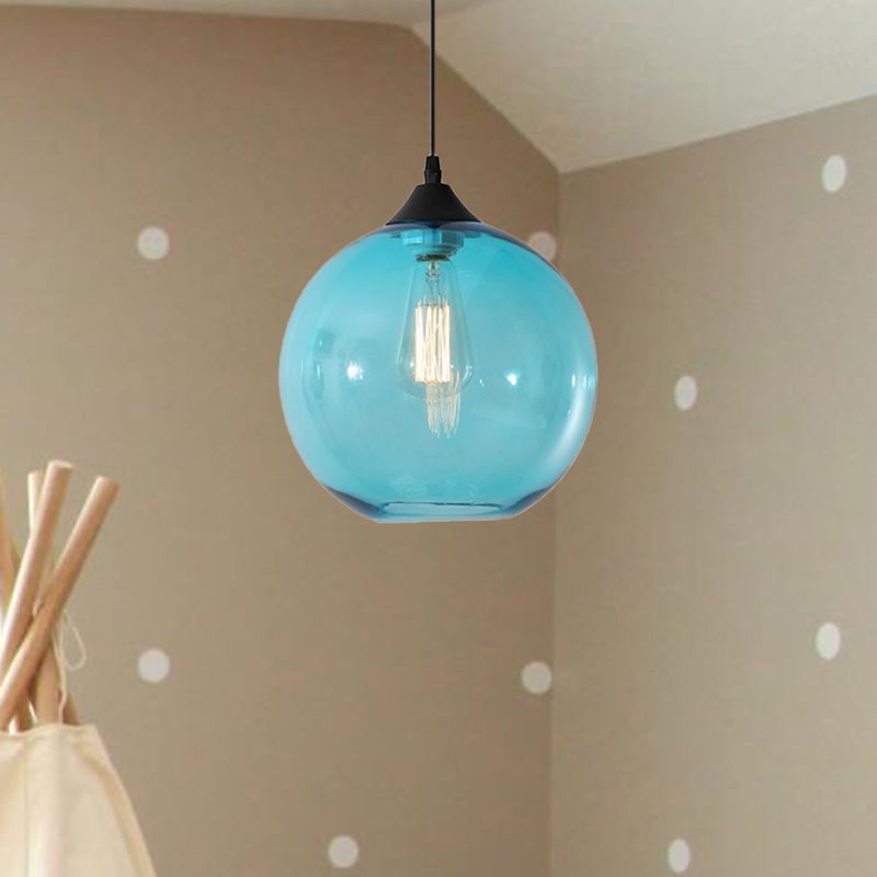 Hailie Blue Glass Globe Pendant Light in Bedroom