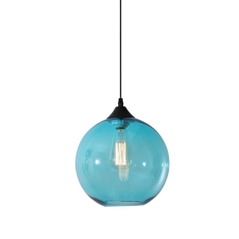 Hailie Blue Glass Globe Pendant Light with Edison Bulb