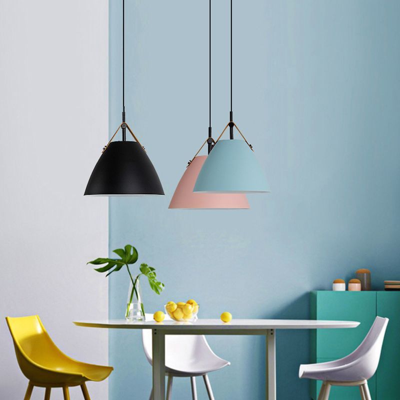 Morandi color pendant lights over dining table