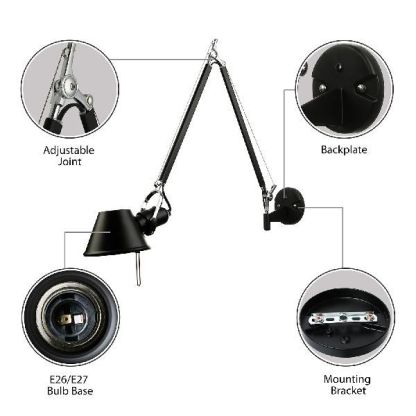 Brady Wall Lamp Features: Adjustable Joint, Backplate, Bulb Base