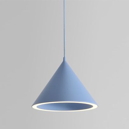 Blue Morandi funnel pendant light. Artistic lighting.